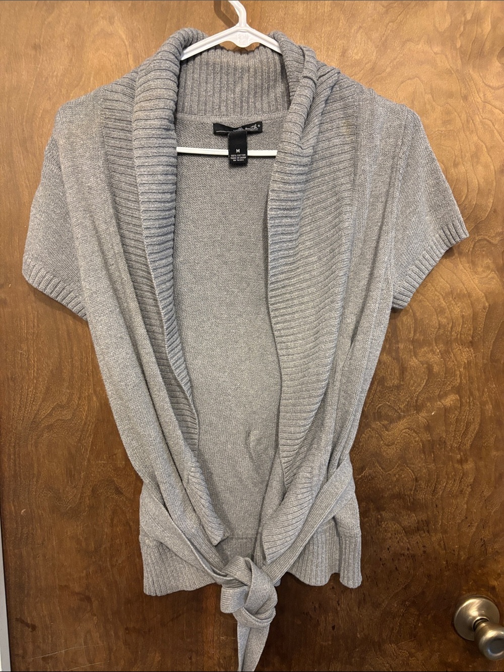 Willi Smith Gray Short-Sleeve Tie-Front Shawl Collar Cardigan